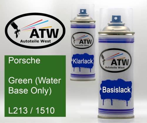 Porsche, Green (Water Base Only), L213 / 1510: 400ml Sprühdose + 400ml Klarlack - Set, von ATW Autoteile West.